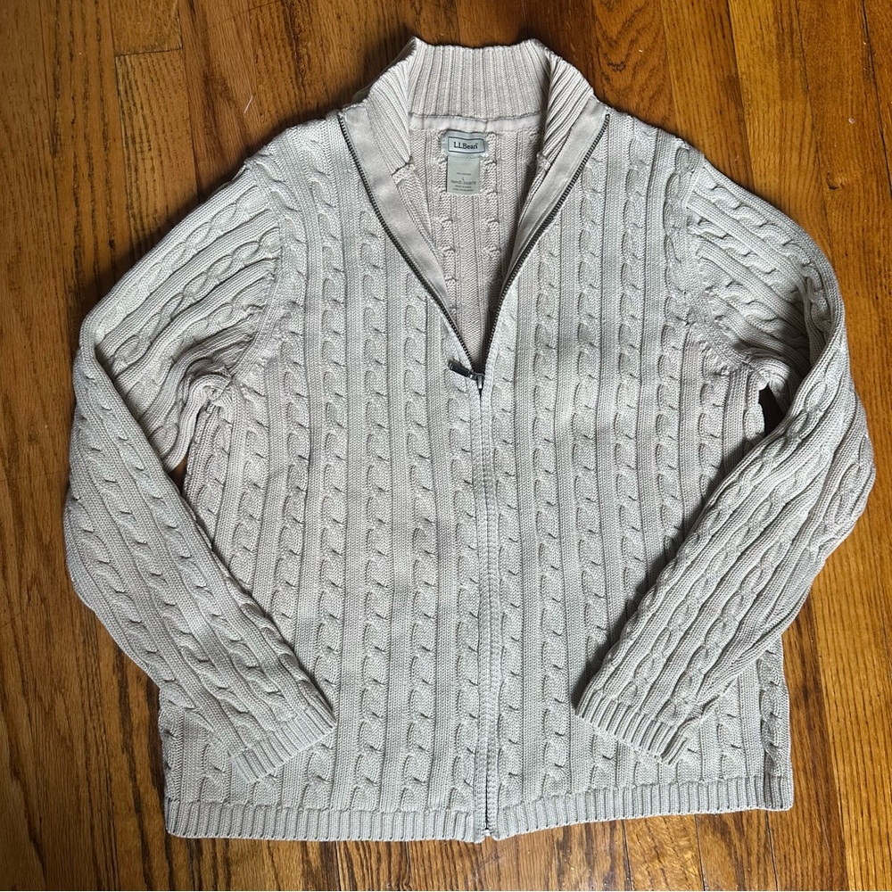 L.L. Bean vintage zip up cardigan sweater tan